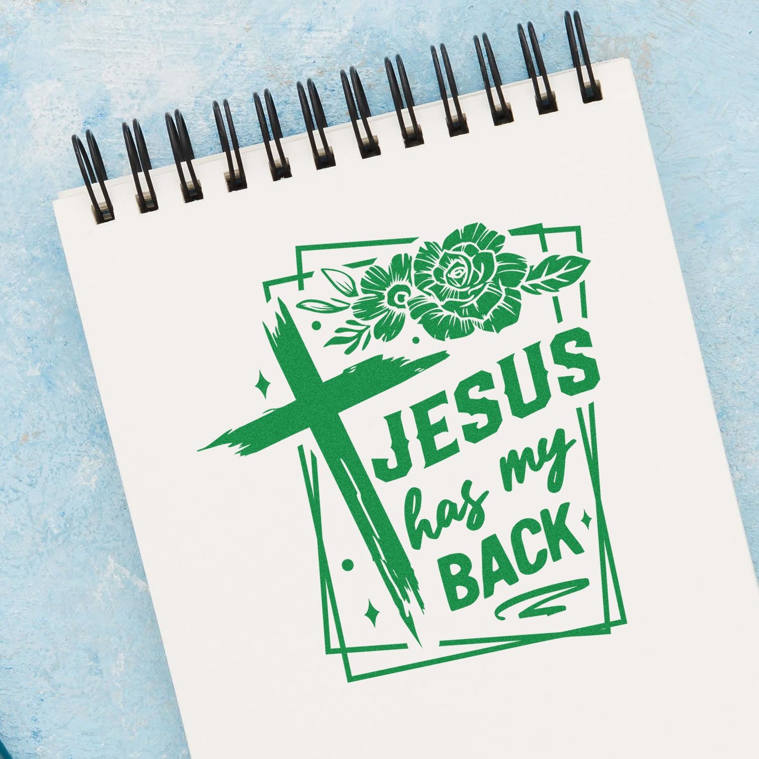 Duo Cross Floral Jesus Has Back Hand Stamp