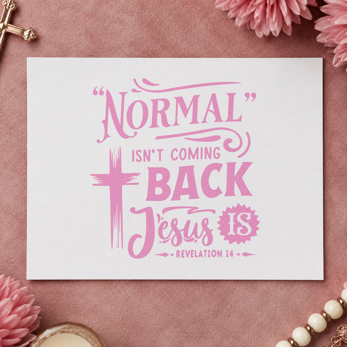 Normal Isn't Coming Back craft stamp in purple ink on cardstock, an easy option for prophecy class pages.