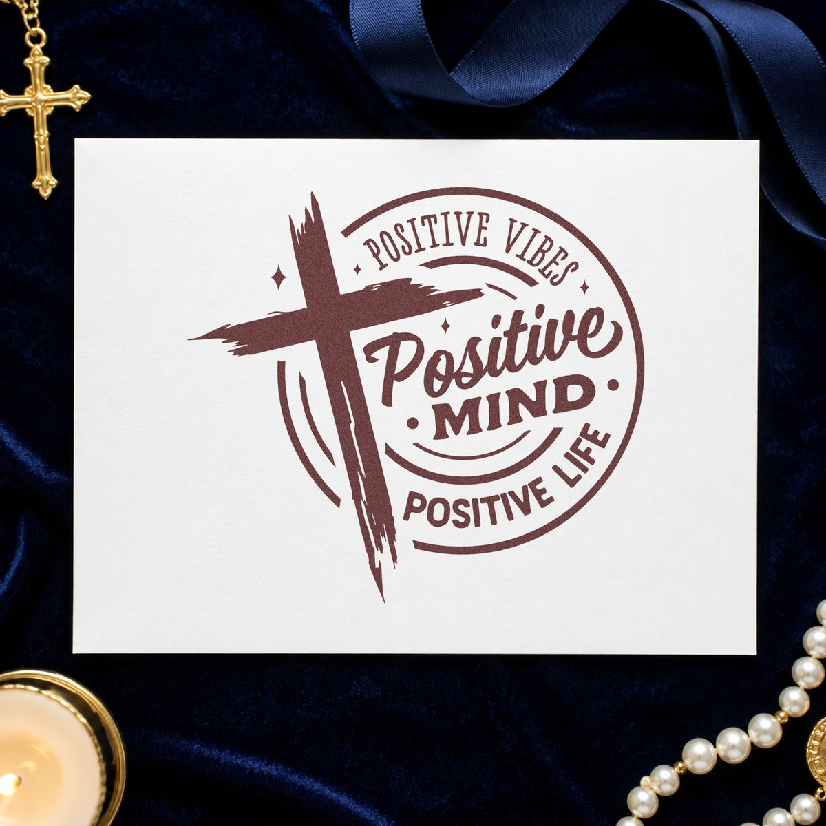 Positive Mind Positive Life rubber stamp printed in brown ink, ready for smoothie jar labels and similar paper crafts.
