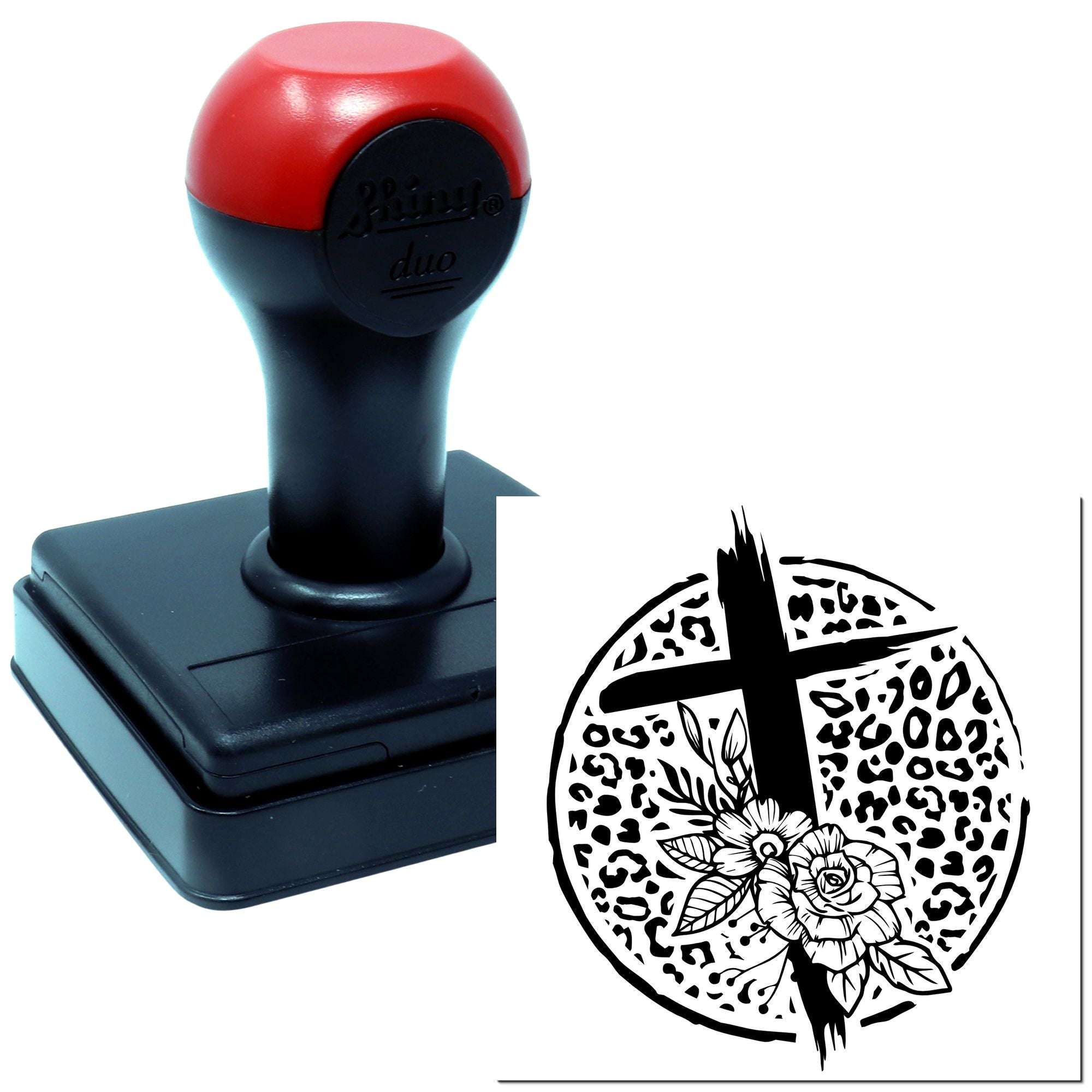 Duo Leopard Cross With Floral Accent Hand Stamp