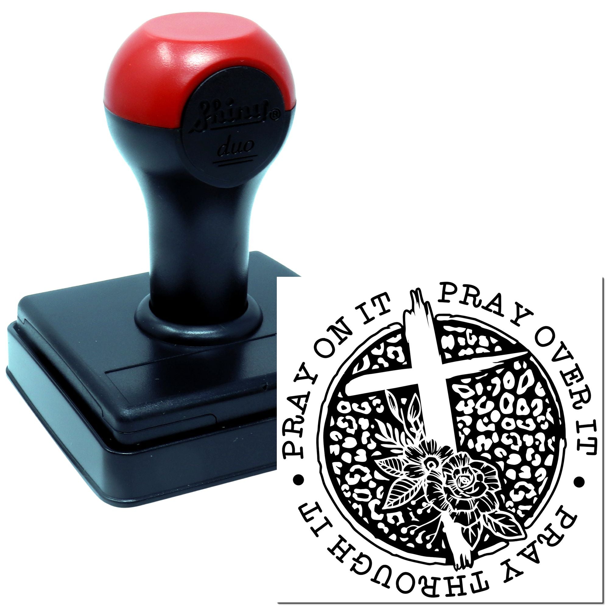 Duo Floral Cross With Leopard Background Hand Stamp