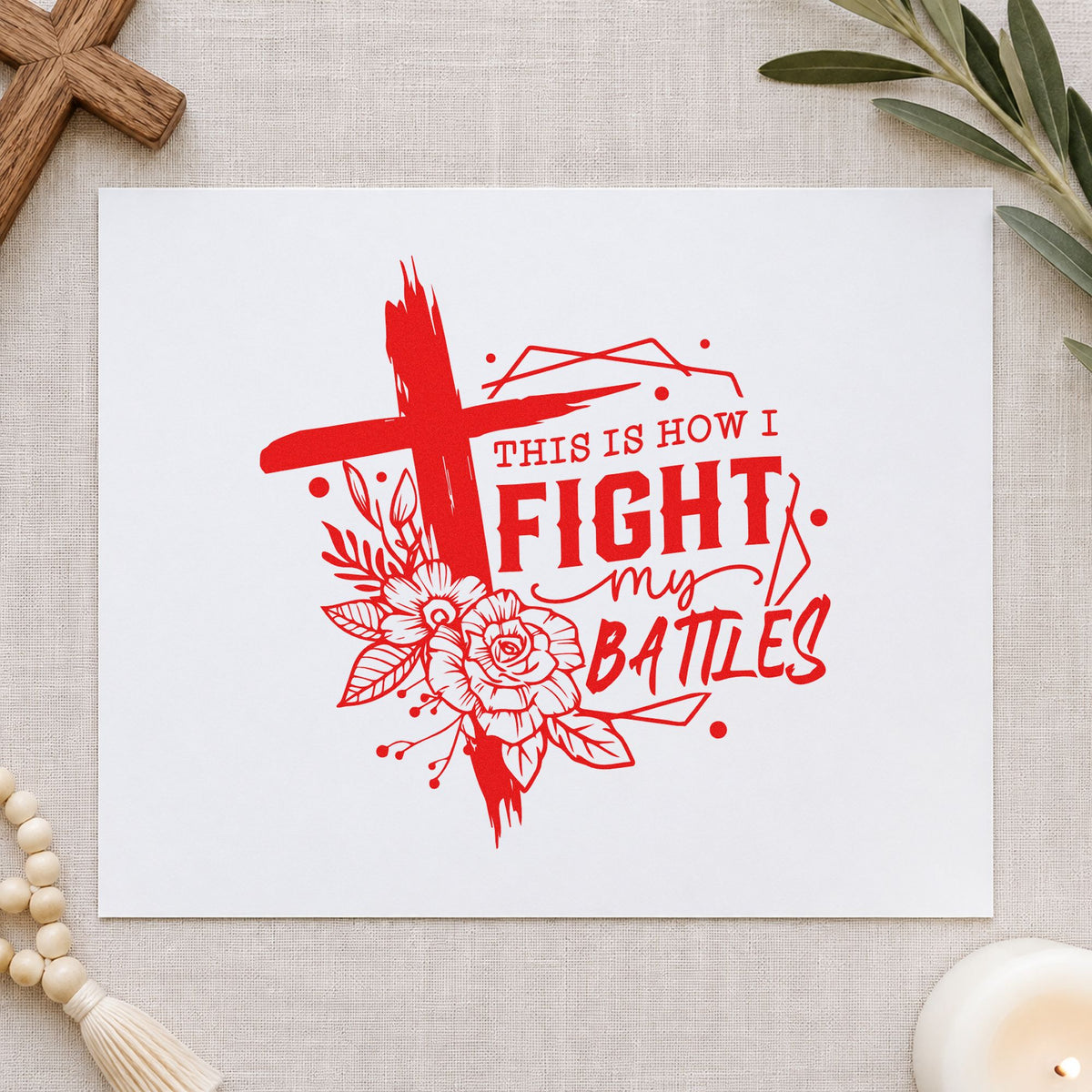 Fight My Battles Floral Frame rubber stamp shown in red ink, stamped for projects such as custody case notes.