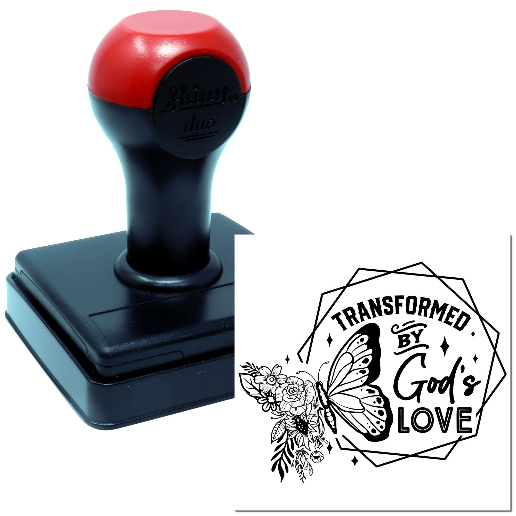 Duo Transformed Butterfly Embraced By Love Hand Stamp