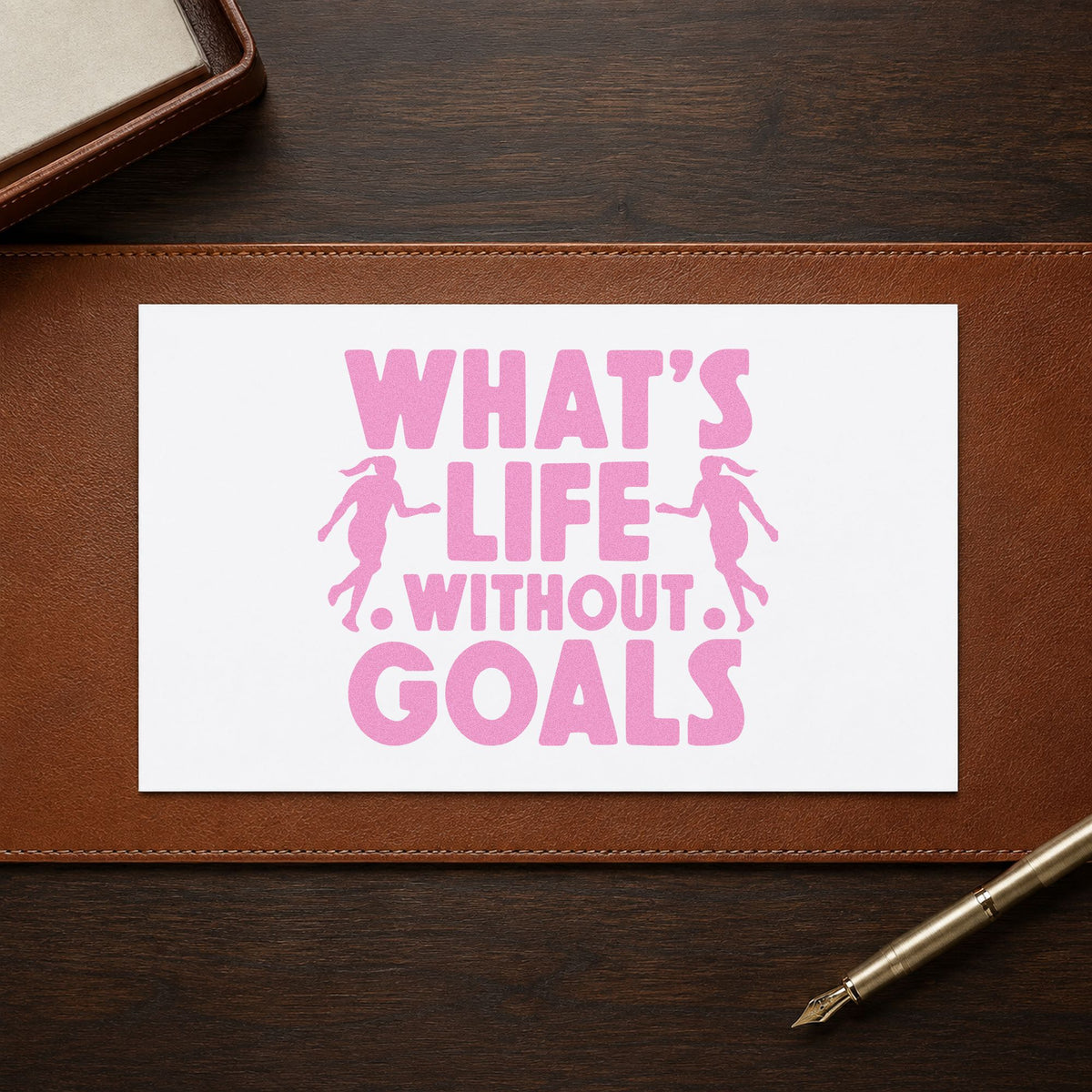Life Without Goals Players craft stamp in purple ink on cardstock, an easy option for pizza night invitations.