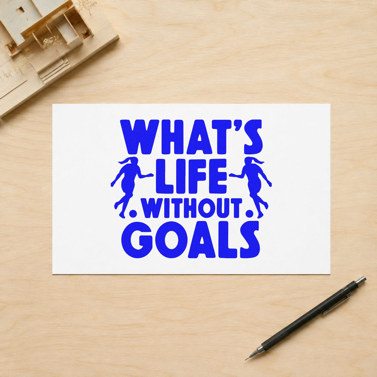 Life Without Goals Players craft stamp imprinted in blue ink on paper, a design suited to goal-setting journals.