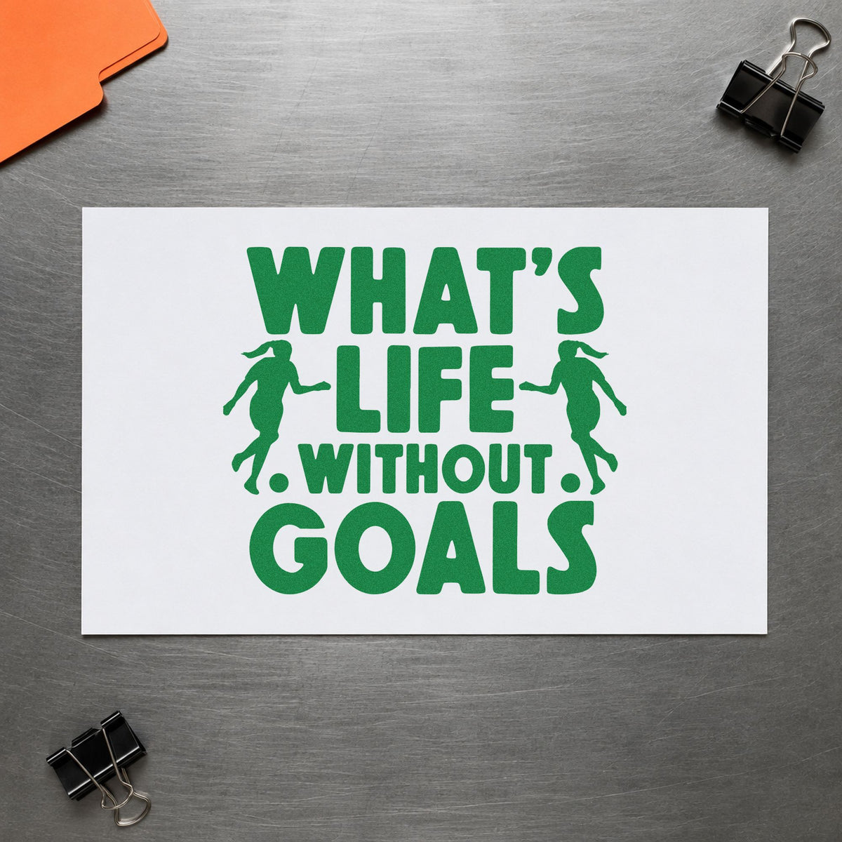Life Without Goals Players craft stamp imprint in green ink on a handmade project, one idea being referee thank-yous.