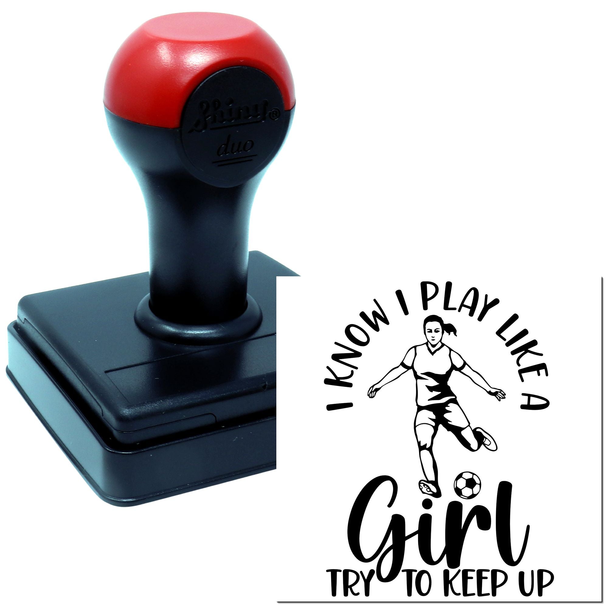 Duo Confident Soccer Girl Keeps Pace Hand Stamp