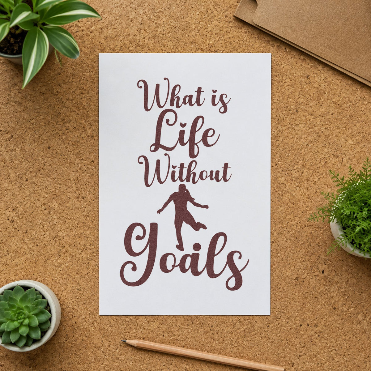 Life Without Goals Script rubber stamp printed in brown ink, ready for coach clipboard labels and similar paper crafts.