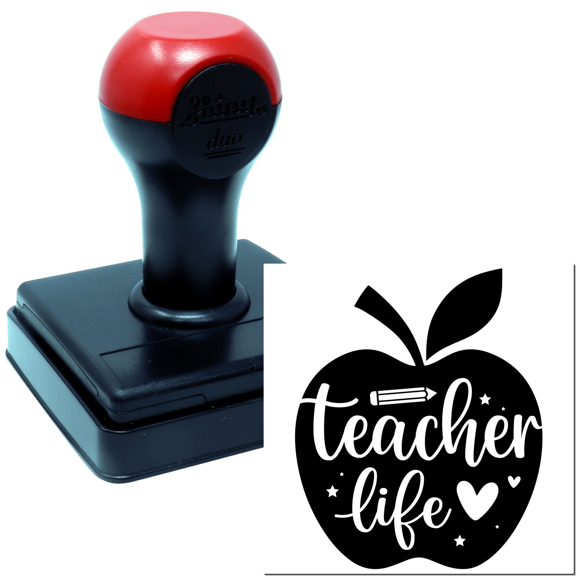 Duo Teacher Apple Heart Pencil Design Hand Stamp