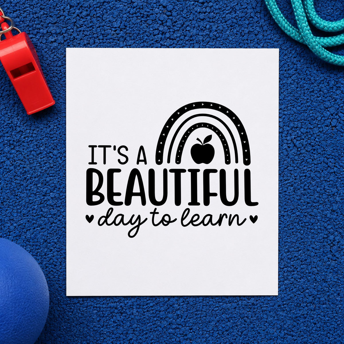 Beautiful Day to Learn rubber stamp printed in black ink, ready for beautiful day cards and similar paper crafts.