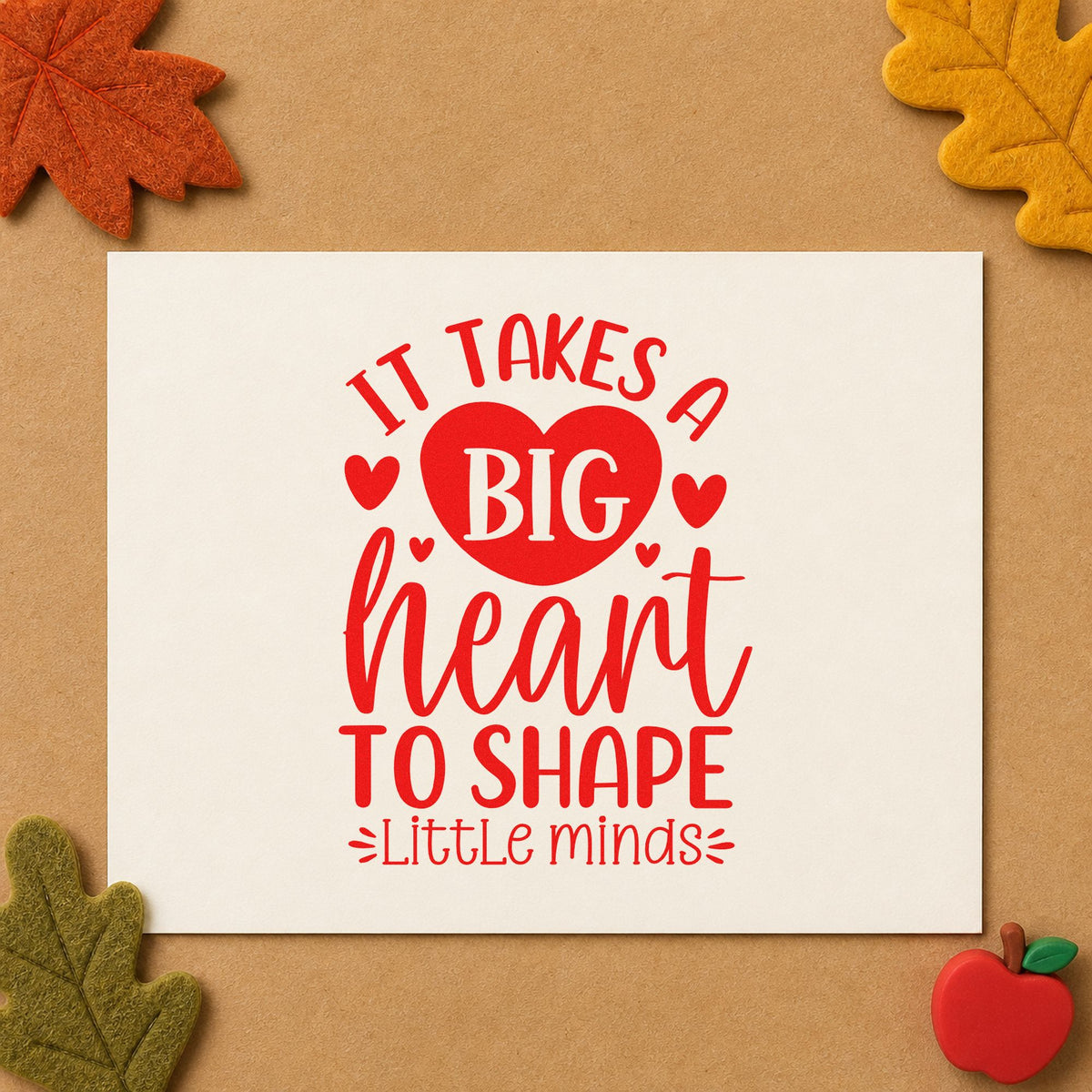 Big Heart Shapes Little Minds rubber stamp shown in red ink, stamped for projects such as speech therapy notes.