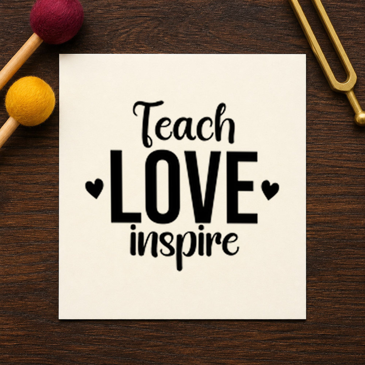 Teach Love Inspire rubber stamp printed in black ink, ready for teach love inspire cards and similar paper crafts.