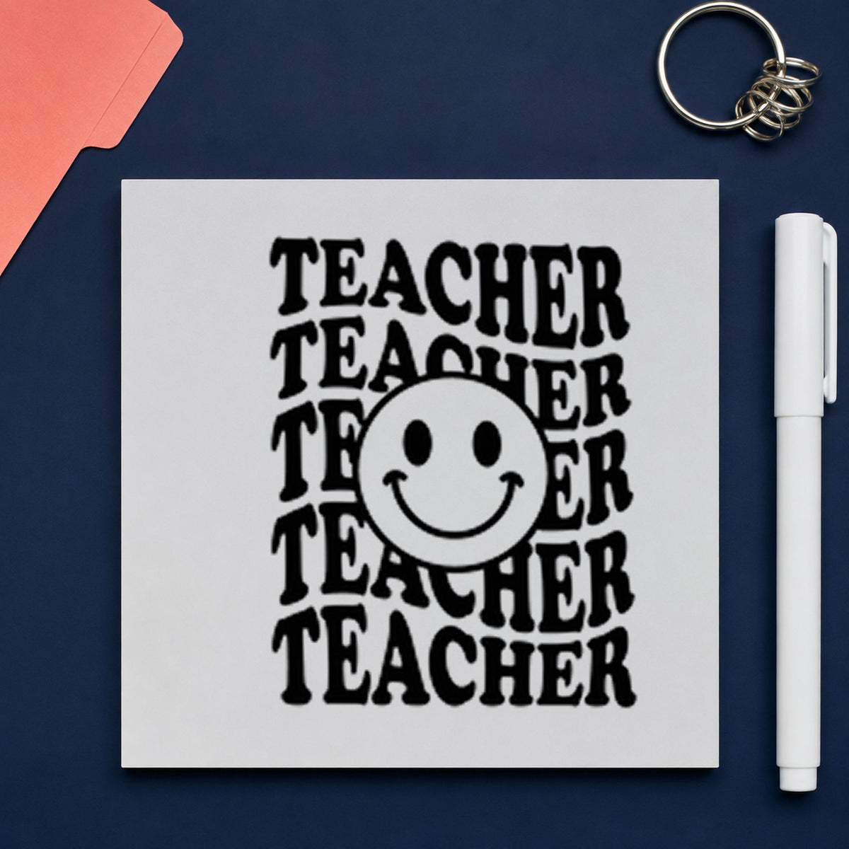 Teacher Smiley Stack rubber stamp printed in black ink, ready for smiley stack cards and similar paper crafts.