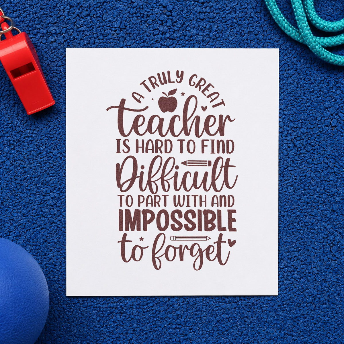 Truly Great Teacher rubber stamp printed in brown ink, ready for keepsake box labels and similar paper crafts.