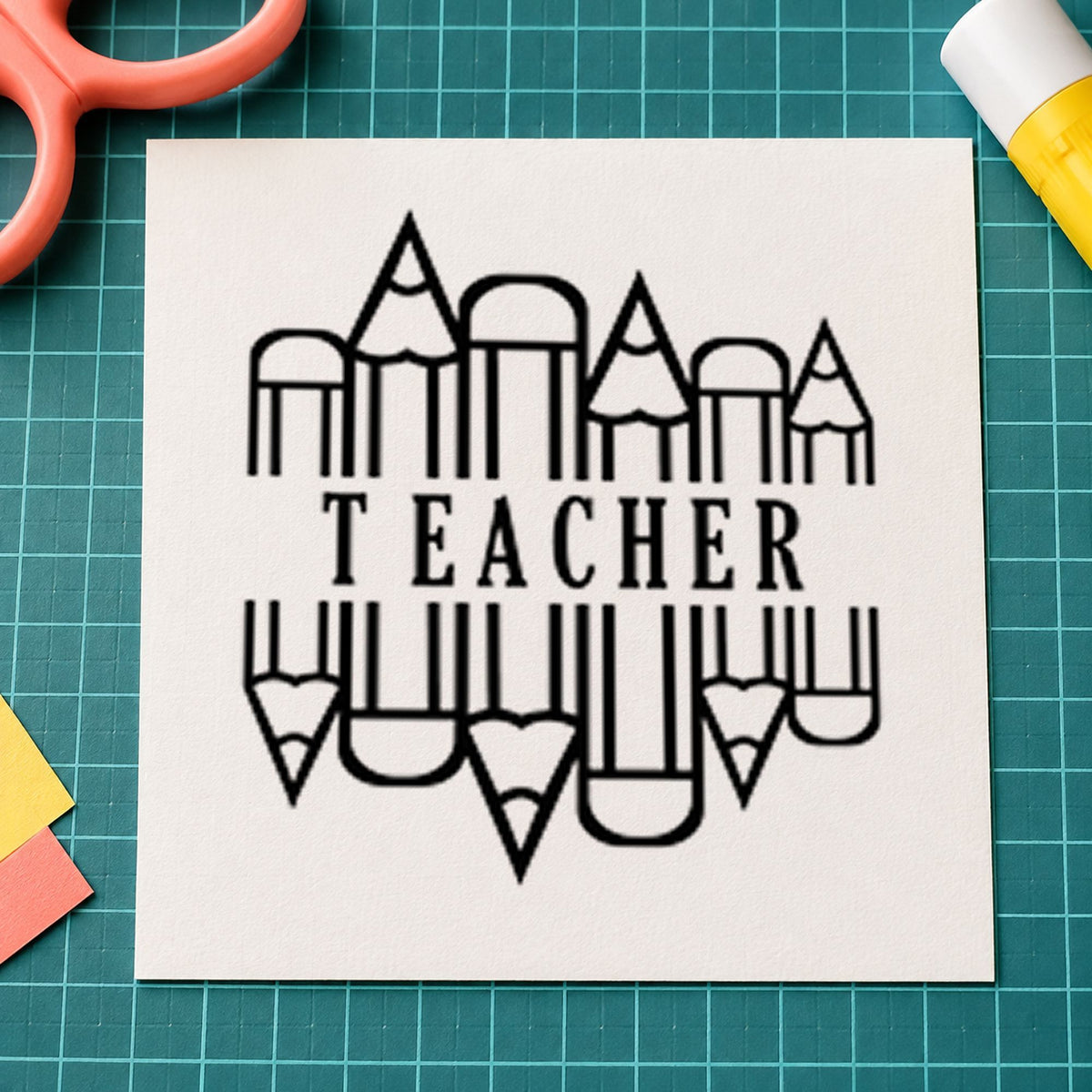 Teacher Pencil Circle rubber stamp printed in black ink, ready for pencil frame cards and similar paper crafts.