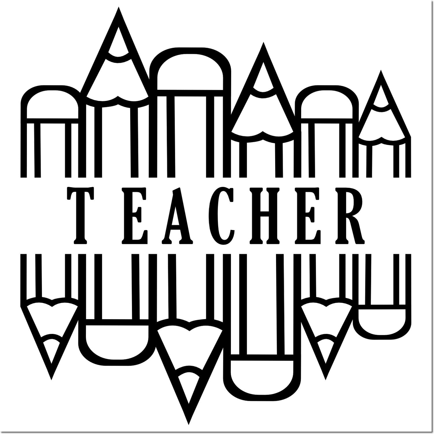 Black-and-white teacher stamp seal with pencil border and bold TEACHER text