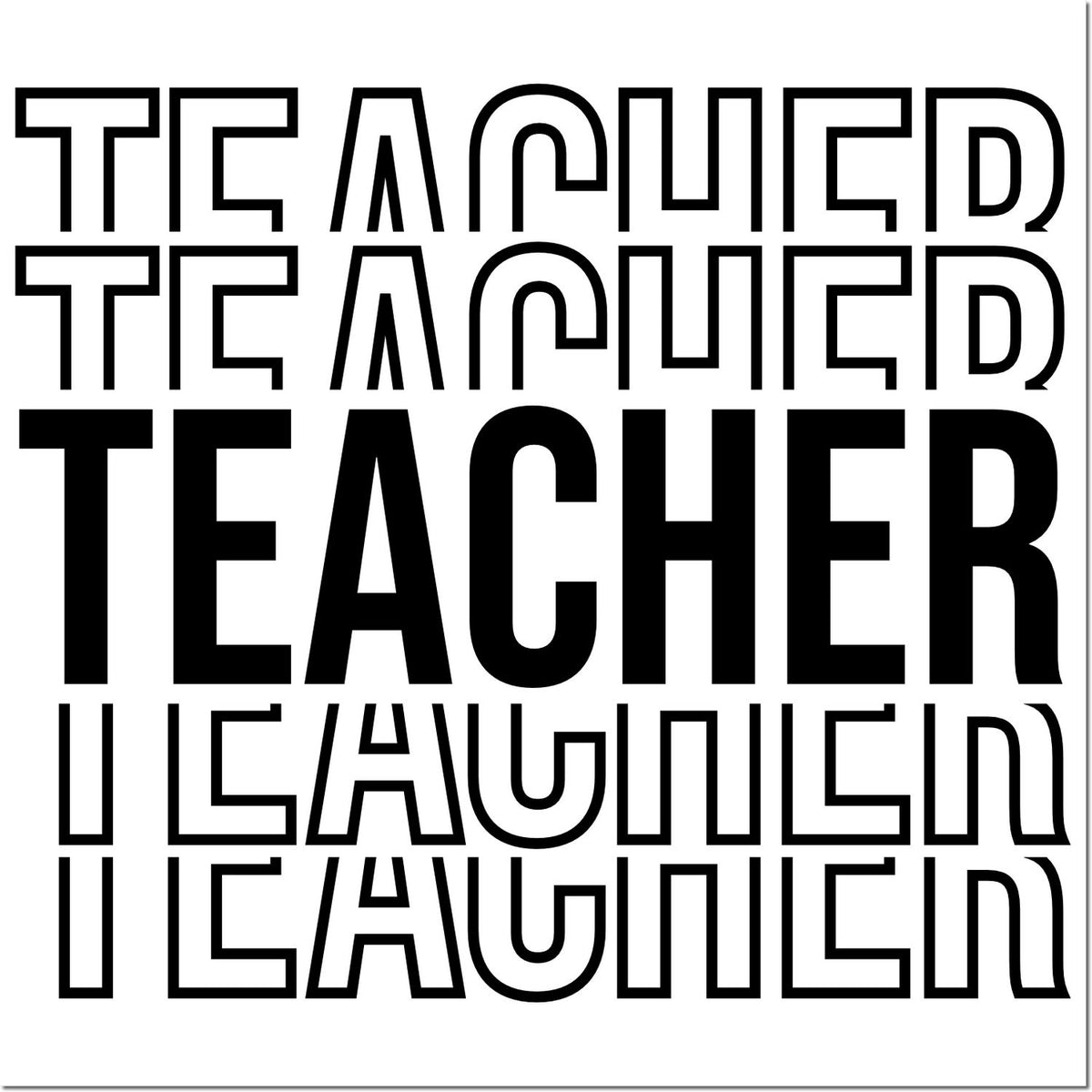 Black teacher stamp and seal design with stacked bold outlined and filled typography on a white background.