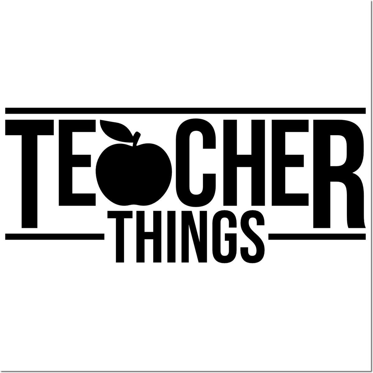 Black Teacher Things stamp and seal logo with apple icon and bold lettering on a white background.