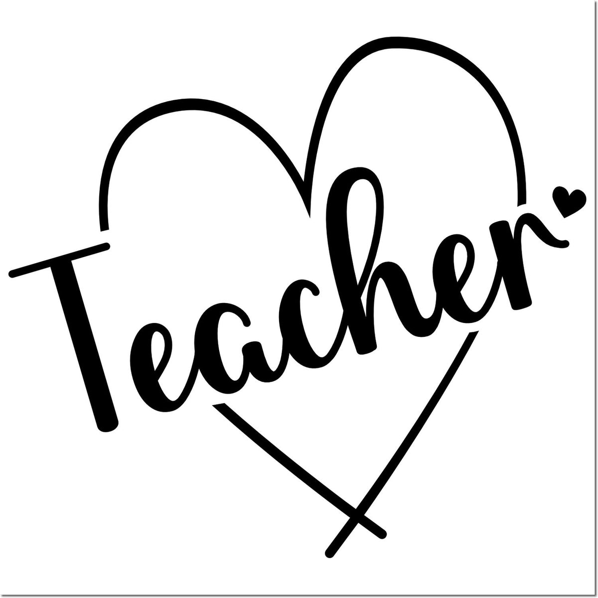 Black Teacher stamp seal in cursive inside a heart outline, with a small heart accent on a white background.