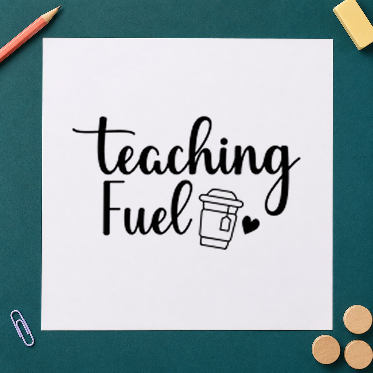 Teaching Fuel rubber stamp printed in black ink, ready for teaching fuel cards and similar paper crafts.