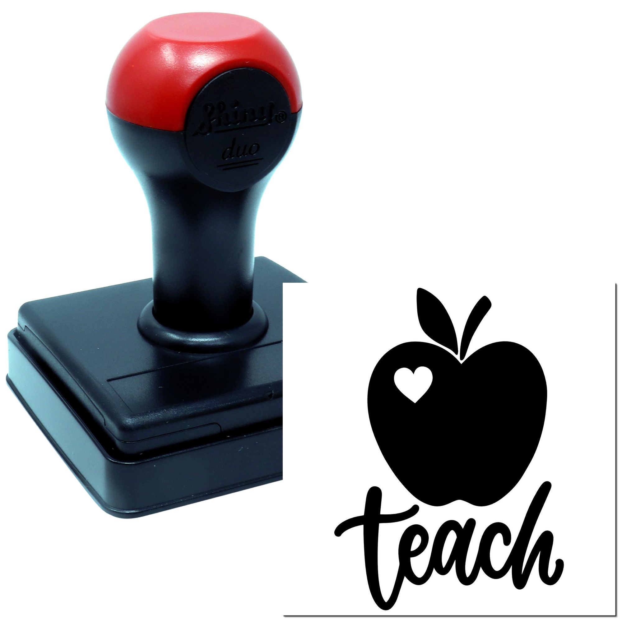 Duo Heart Apple Teacher Love Logo Hand Stamp