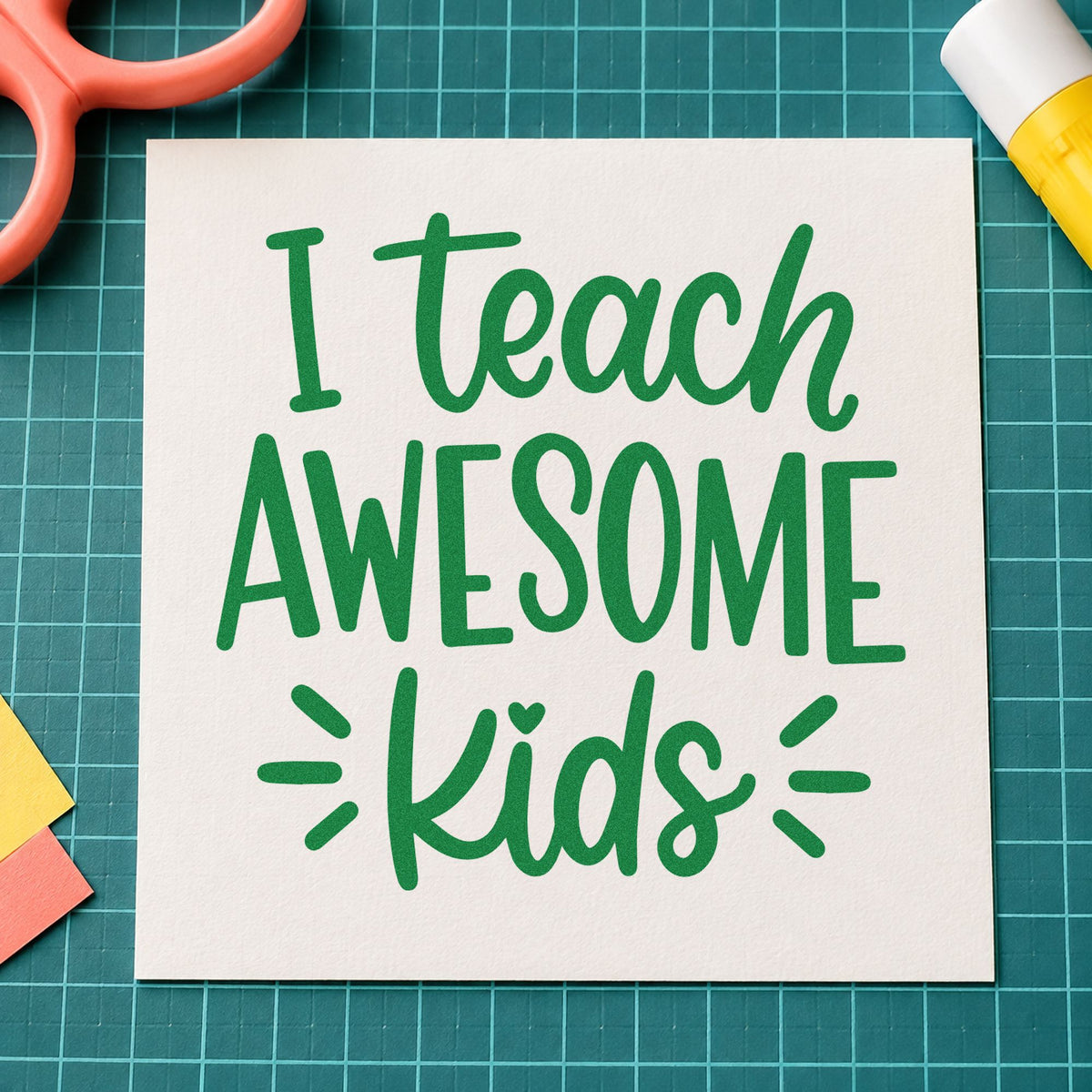 I Teach Awesome Kids craft stamp imprint in green ink on a handmade project, one idea being goal progress pages.