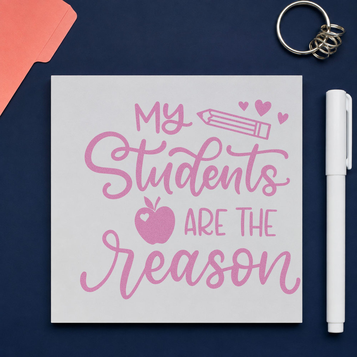 My Students Are the Reason craft stamp in purple ink on cardstock, an easy option for stay bonus tags.