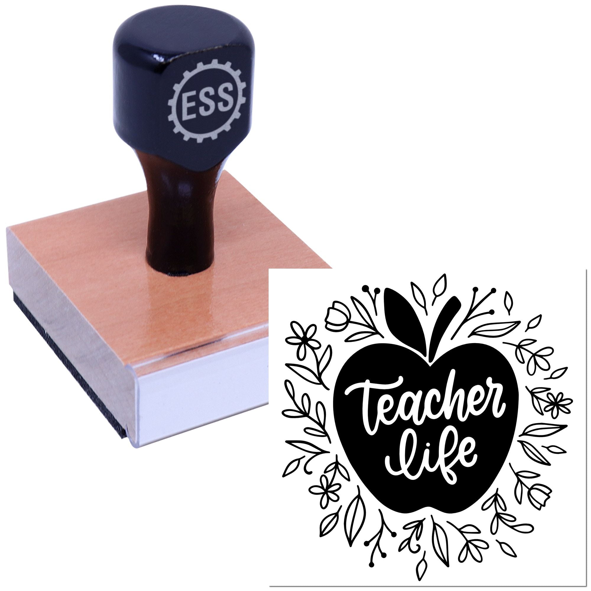 Blossoming Teacher Apple Favor Tag Rubber Stamp