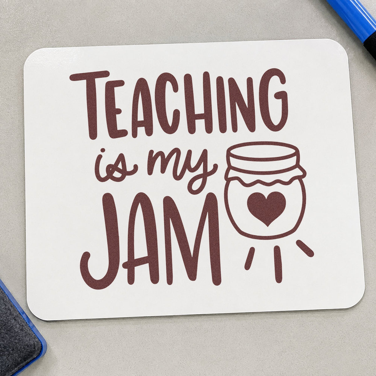 Teaching Is My Jam rubber stamp printed in brown ink, ready for canning lid crafts and similar paper crafts.