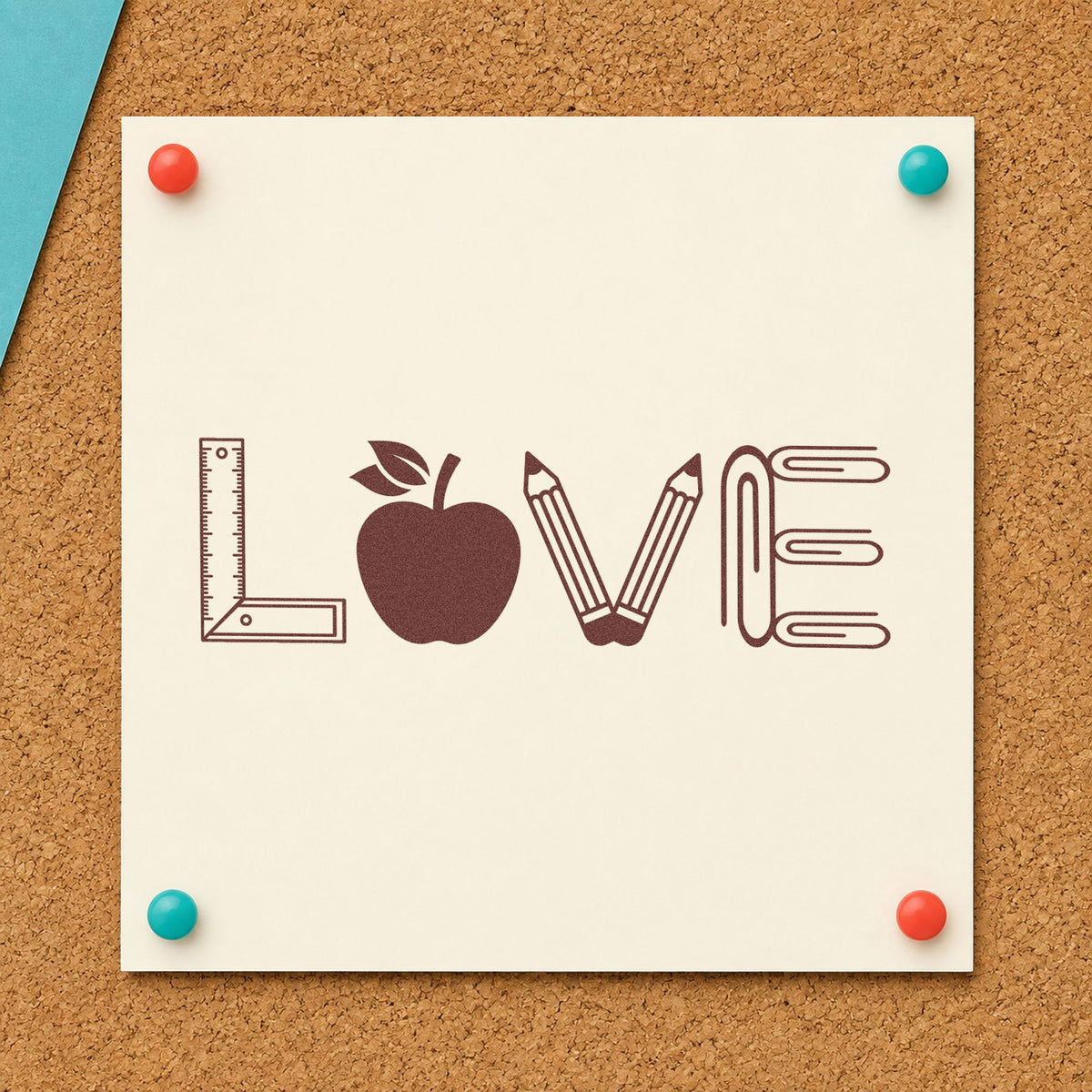 Love School Supplies rubber stamp printed in brown ink, ready for clip art crafts and similar paper crafts.