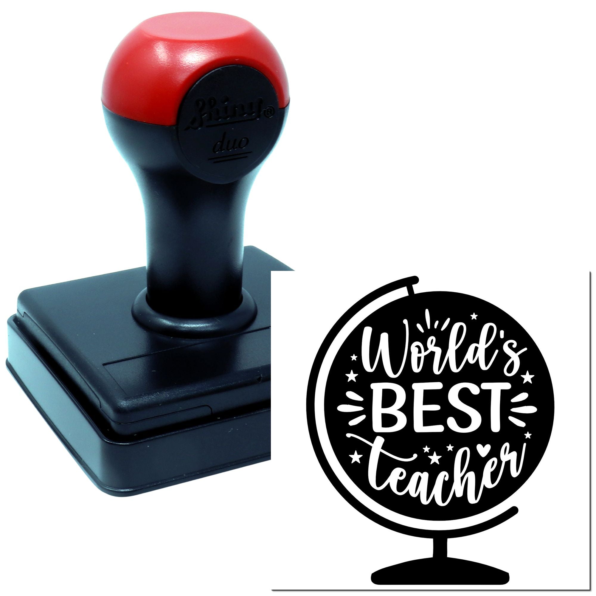 Duo Globe Celebrating World's Best Teacher Hand Stamp