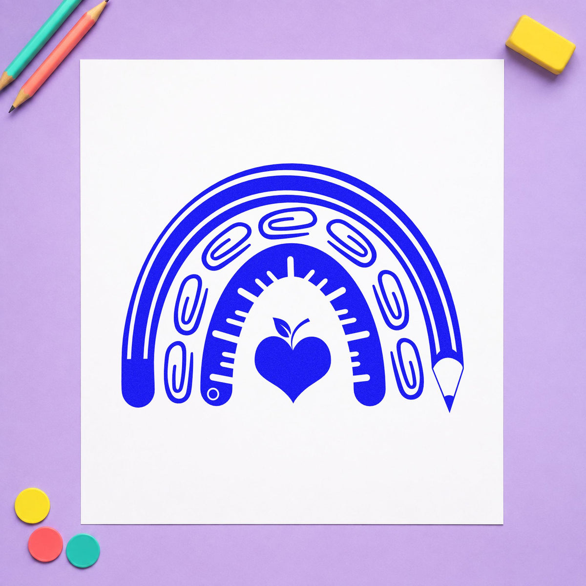 School Supply Rainbow craft stamp in blue ink on cardstock, an easy option for bunting flag panels.