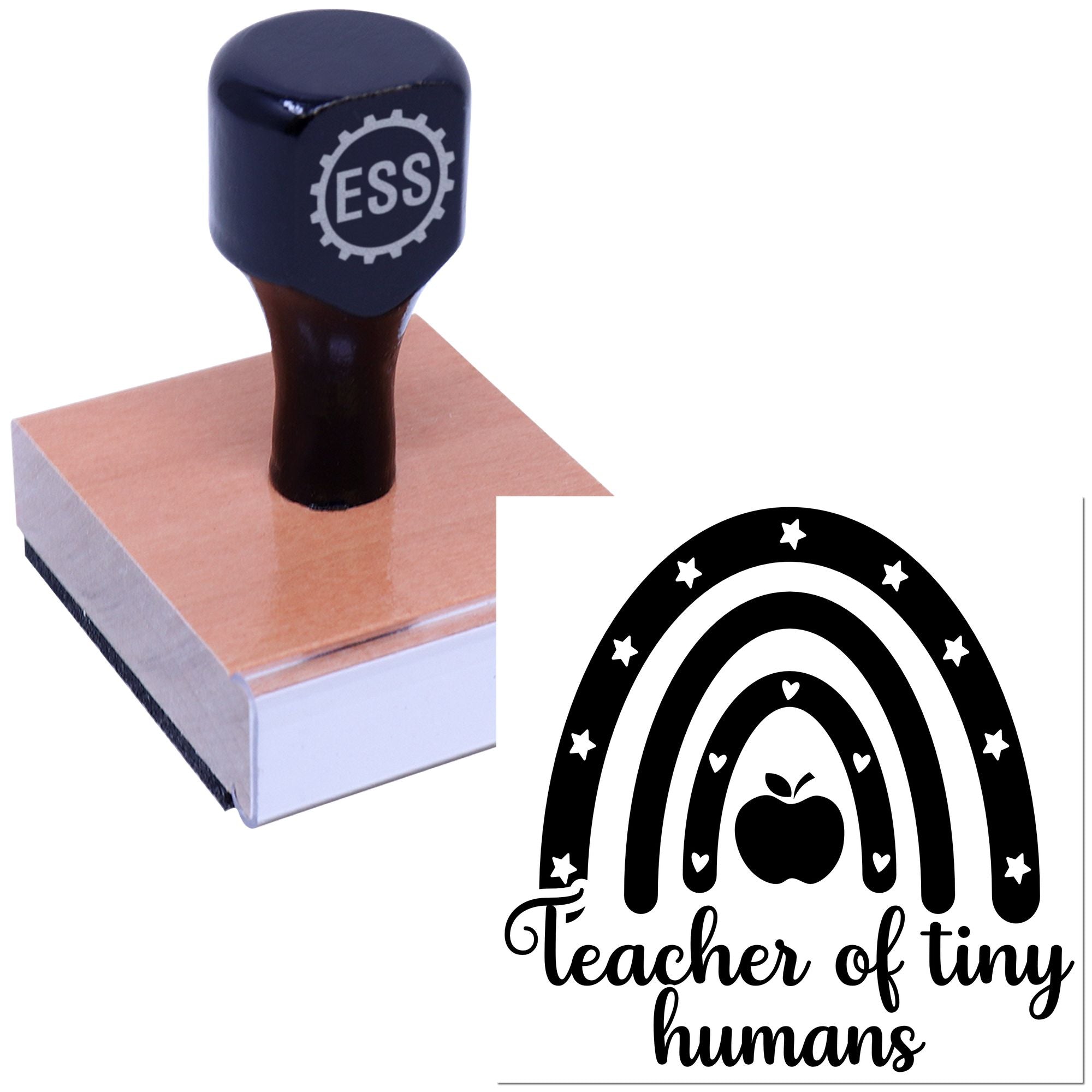 Rainbow Apple Teacher Scrapbooking Rubber Stamp