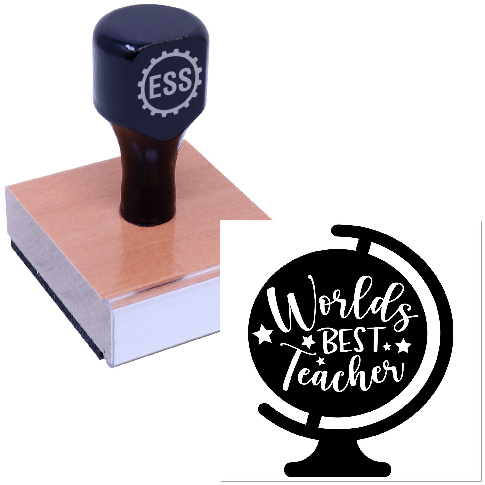 Best Educator Globe Postcard Rubber Stamp