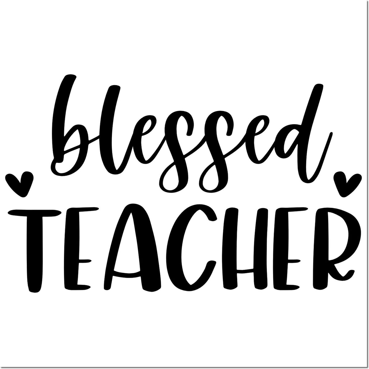 Black blessed teacher stamp seal with hearts on a white background