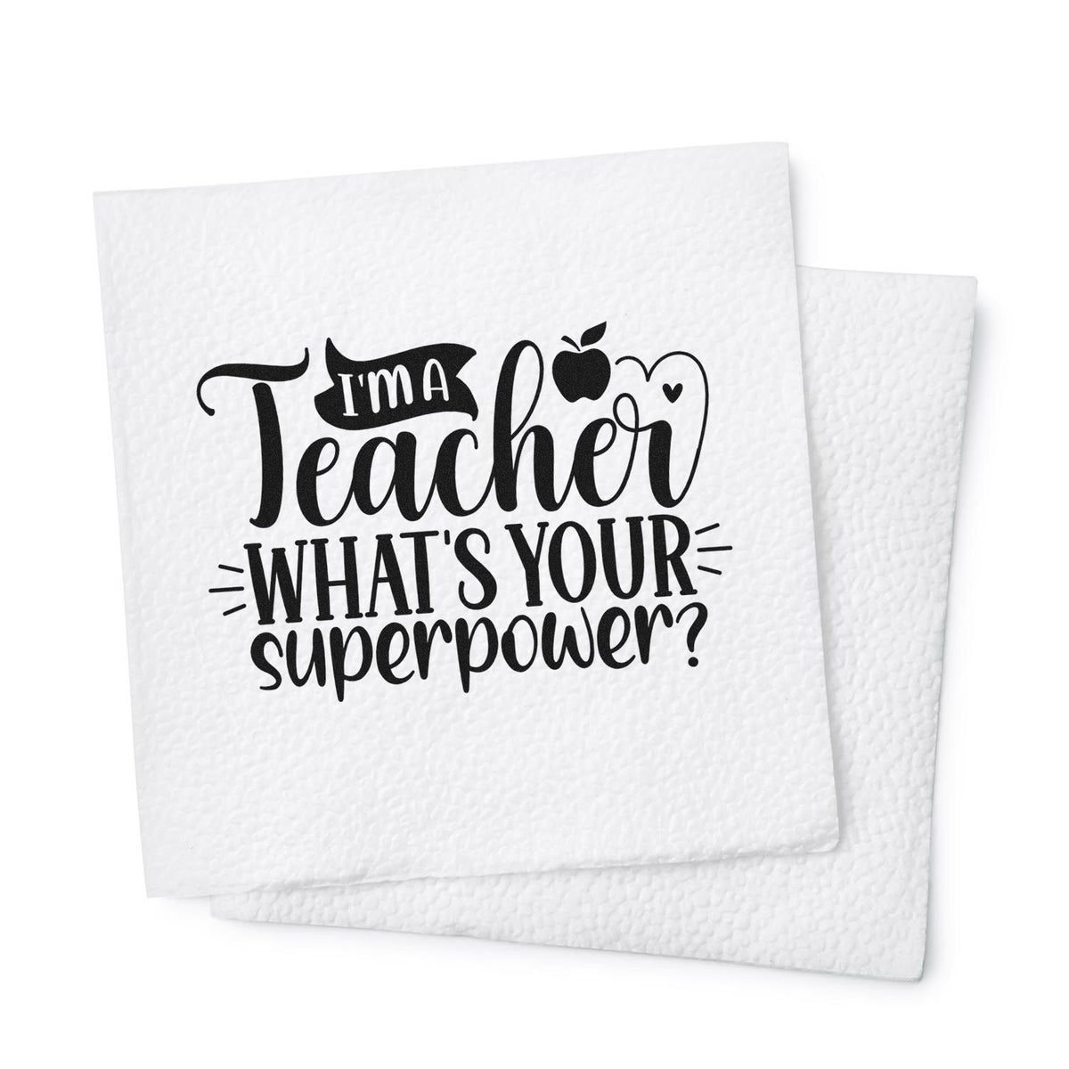 Black teacher quote stamp on white textured paper seals: Im a TeacherWhats Your Superpower?