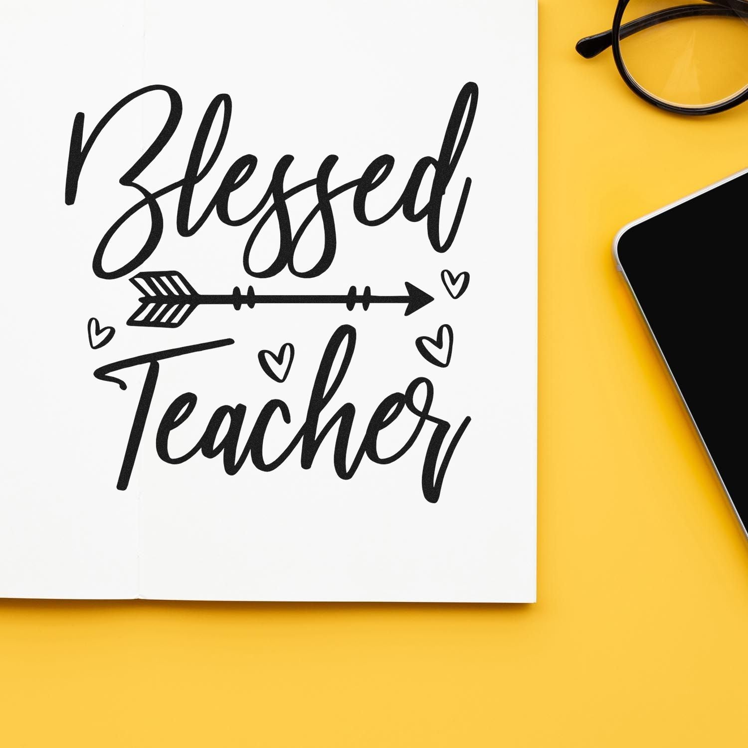 Blessed Teacher Arrow Scrapbook Rubber Stamp
