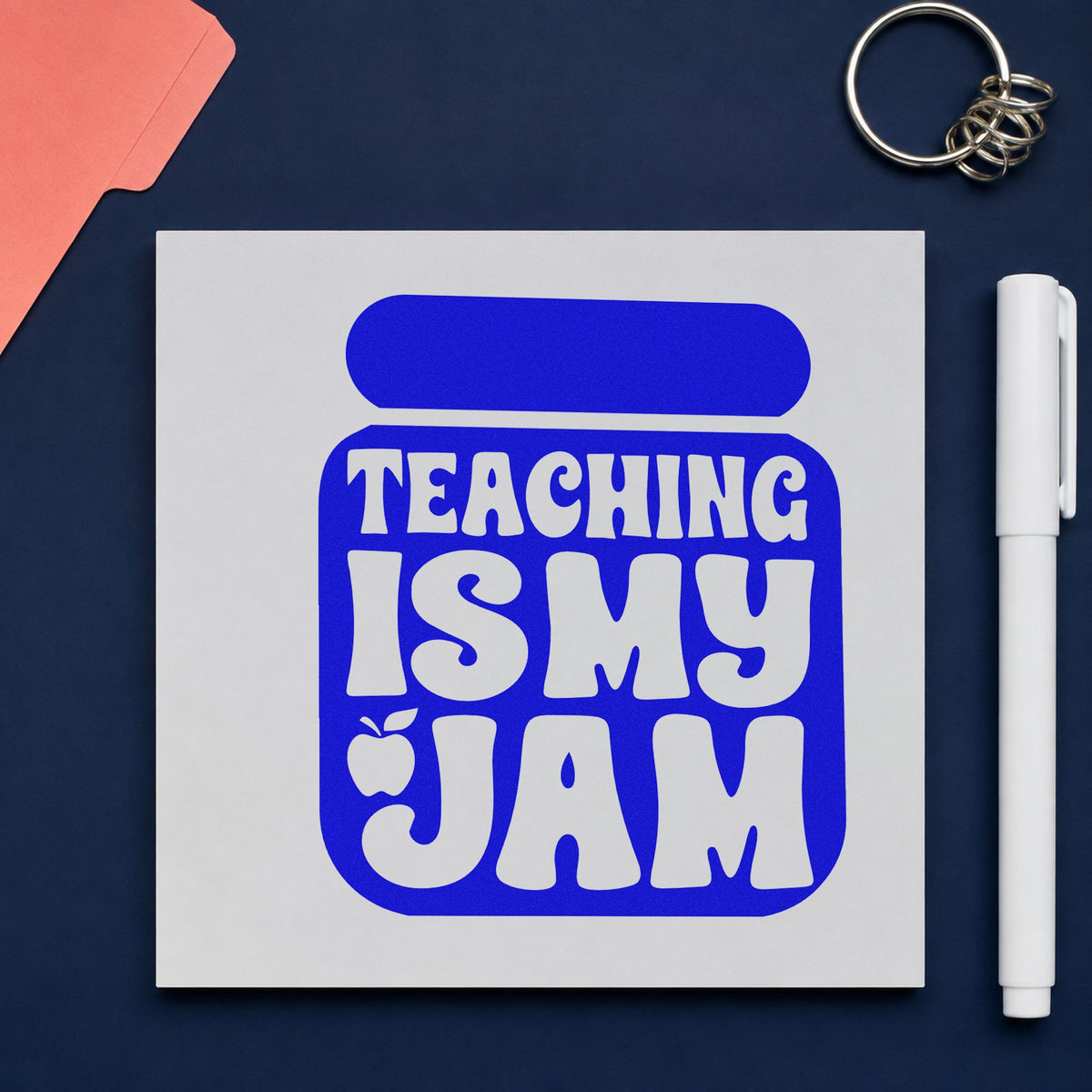 Teaching Is My Jam Solid Jar craft stamp imprinted in blue ink on paper, a design suited to night market seals.