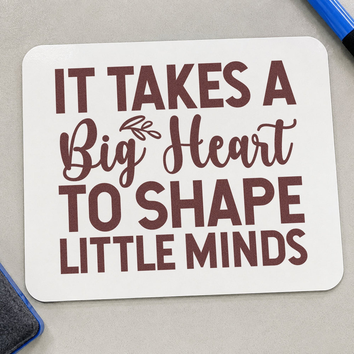 Big Heart Little Minds rubber stamp printed in brown ink, ready for book bag labels and similar paper crafts.