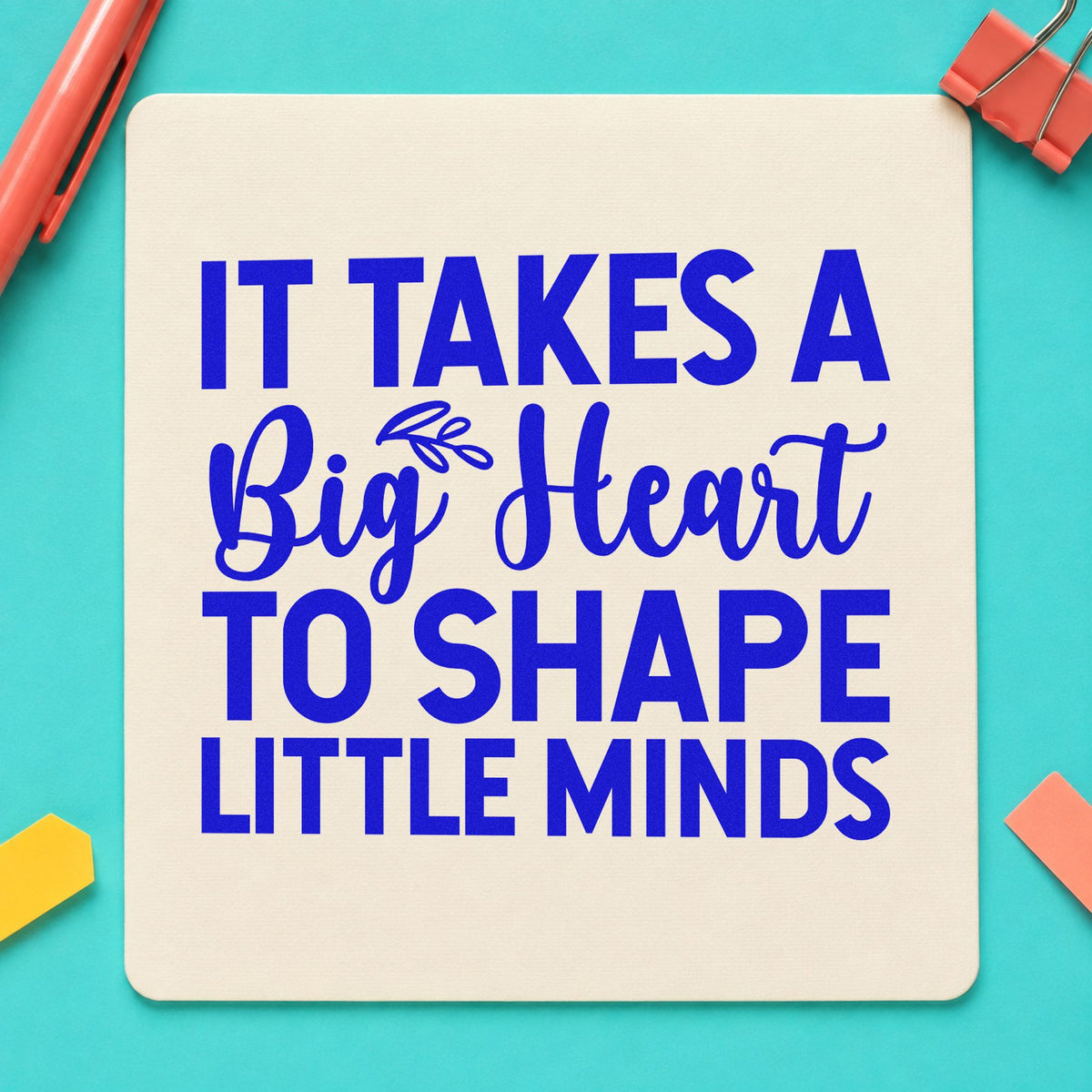 Big Heart Little Minds craft stamp imprinted in blue ink on paper, a design suited to reading record seals.