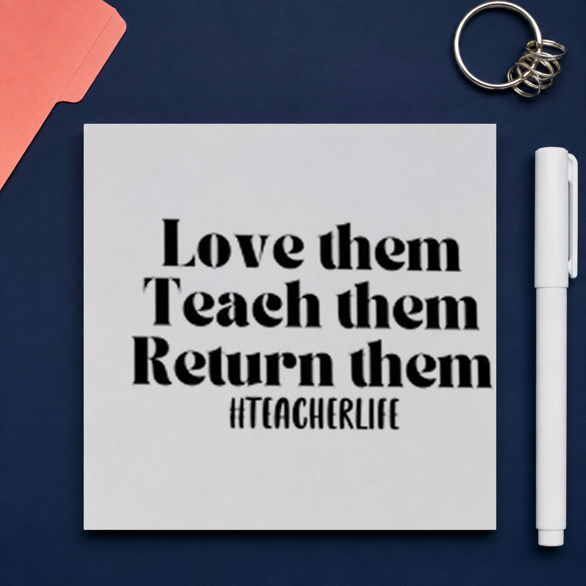 Love Teach Return Them rubber stamp printed in black ink, ready for return them cards and similar paper crafts.