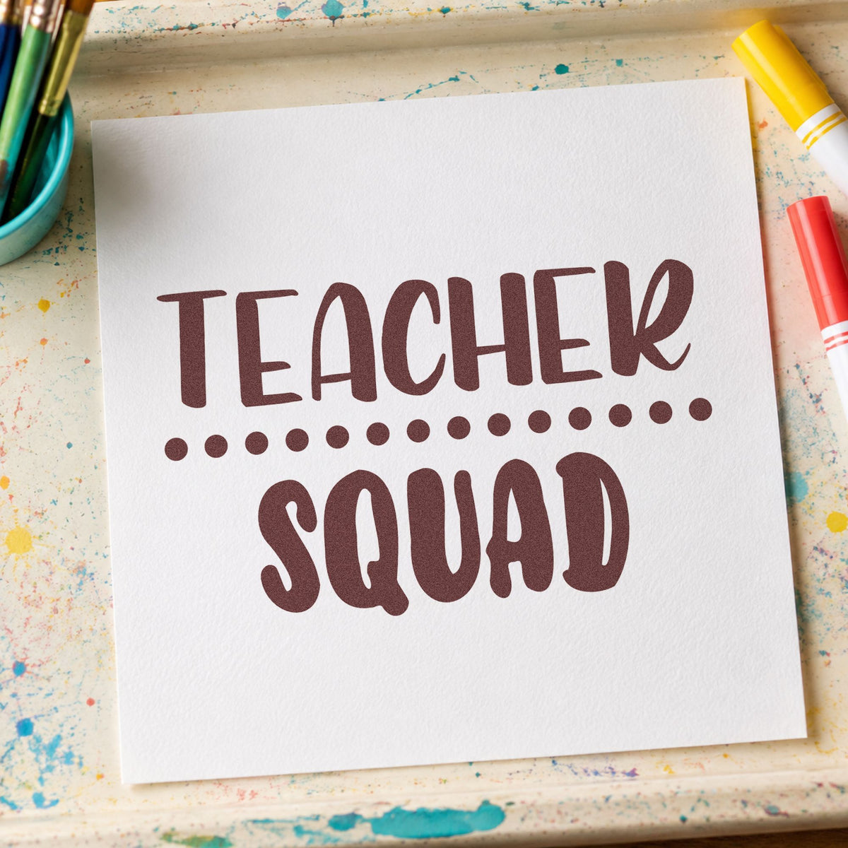 Teacher Squad Dotted Divider rubber stamp printed in brown ink, ready for divider tab labels and similar paper crafts.
