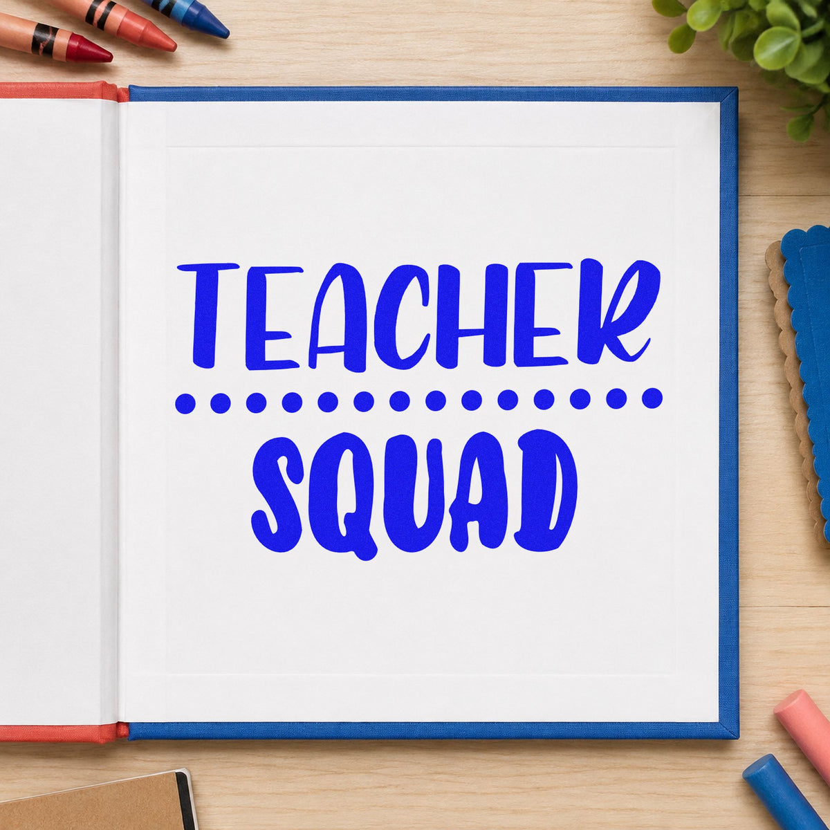 Teacher Squad Dotted Divider craft stamp imprinted in blue ink on paper, a design suited to handover pack seals.