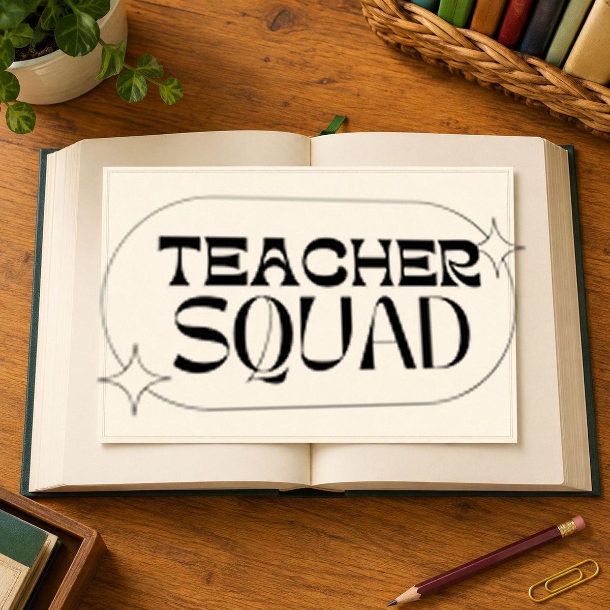 Teacher Squad Sparkle Capsule rubber stamp printed in black ink, ready for capsule outline cards and similar paper crafts.