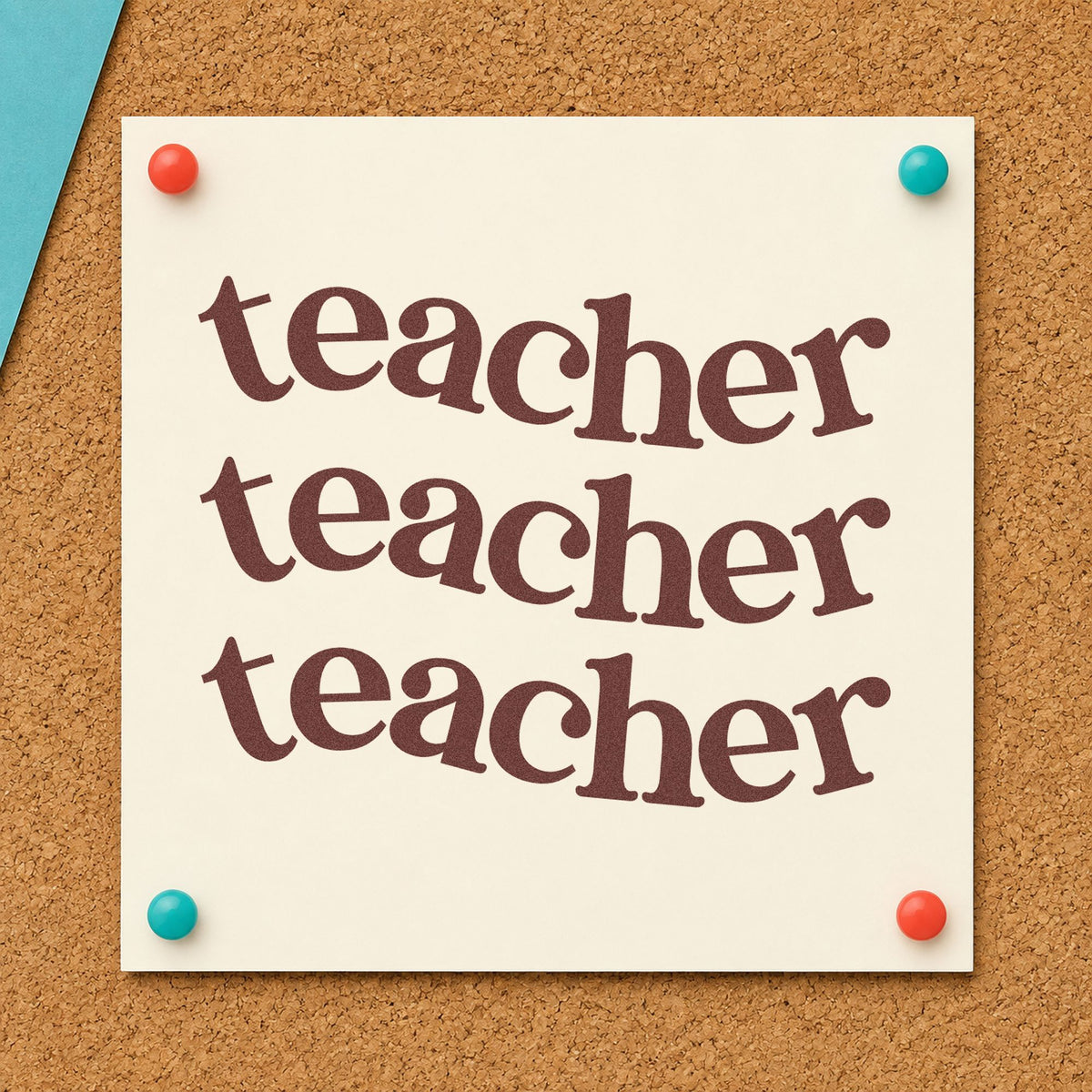Three Wavy Teacher Rows rubber stamp printed in brown ink, ready for storage crate labels and similar paper crafts.