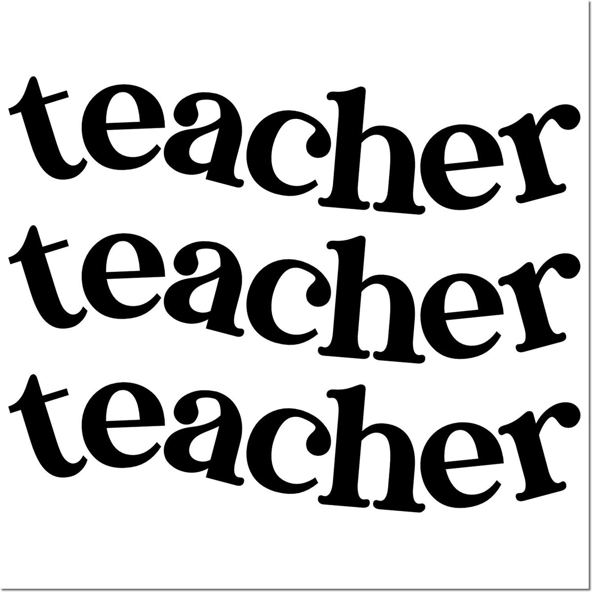 Three black teacher stamp and seal designs on a white background.