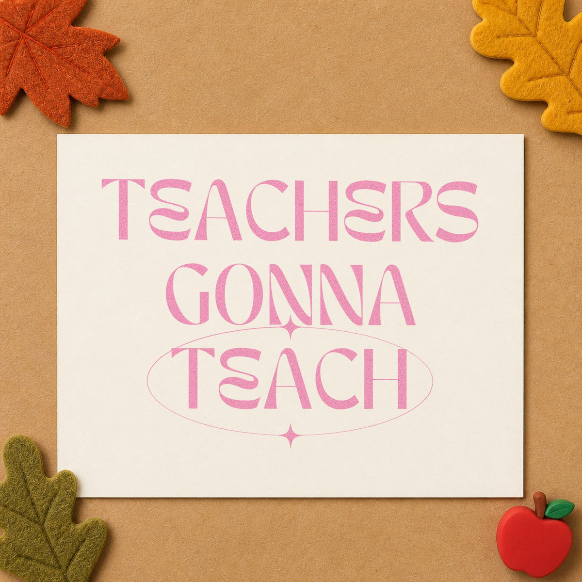 Teachers Gonna Teach Sparkles craft stamp in purple ink on cardstock, an easy option for union meeting tags.