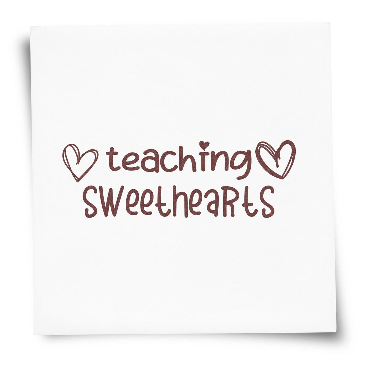 Brown teaching sweethearts stamp seal with heart icons on a white background
