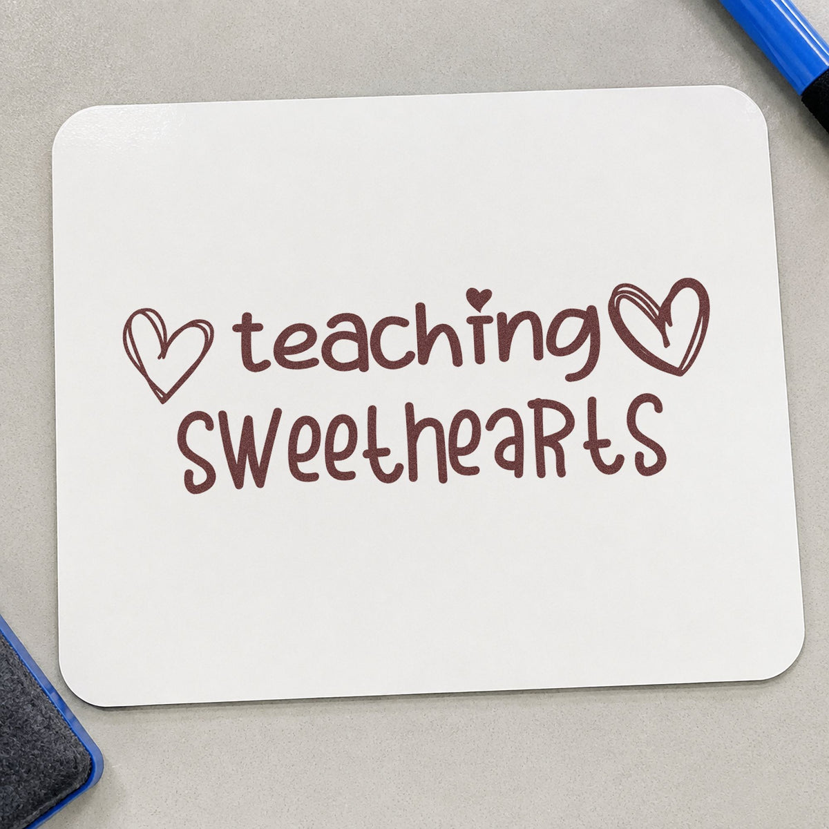 Teaching Sweethearts With Hearts rubber stamp printed in brown ink, ready for treat cup labels and similar paper crafts.