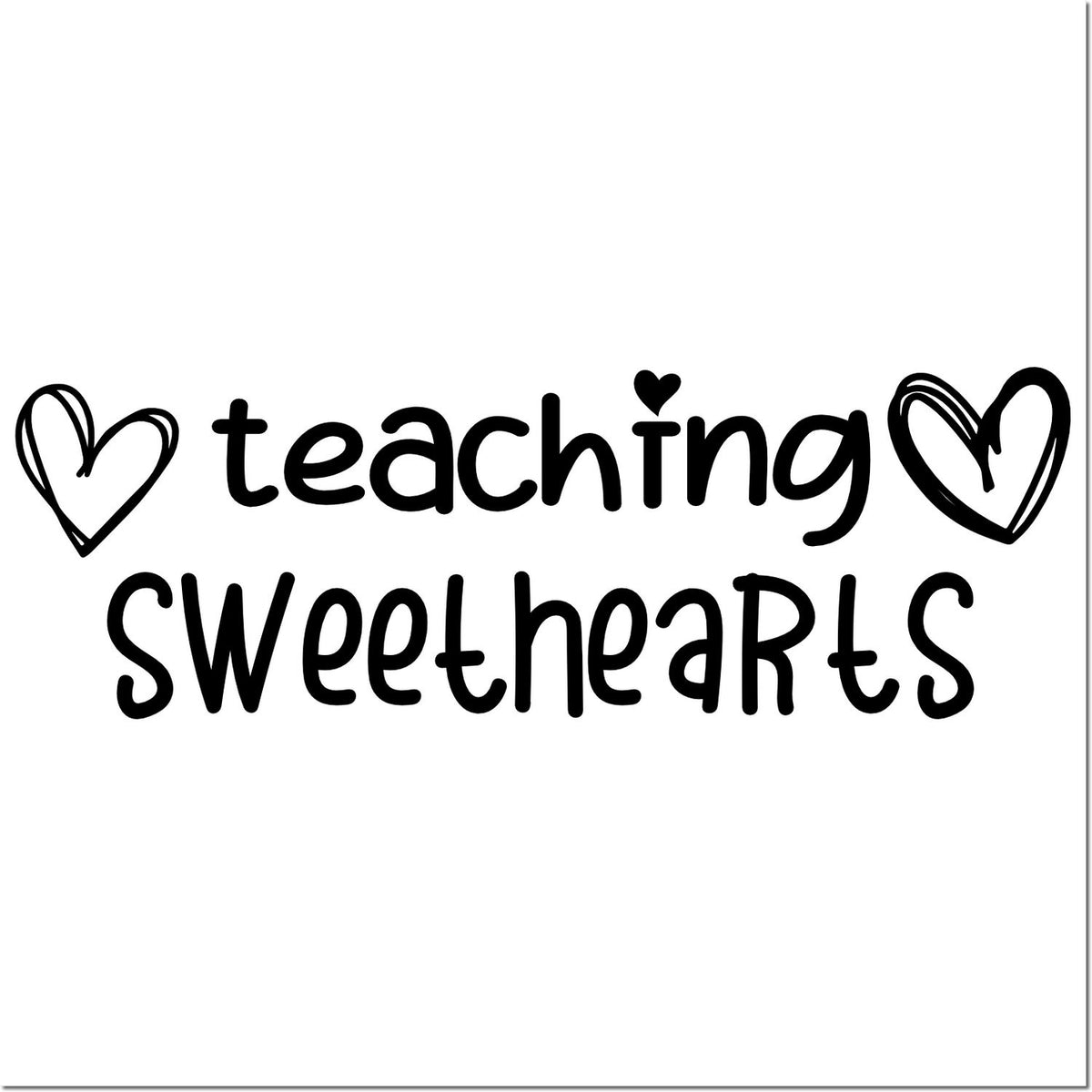 Black teaching sweethearts stamp design with hand-drawn hearts on white background, for seals and craft products.